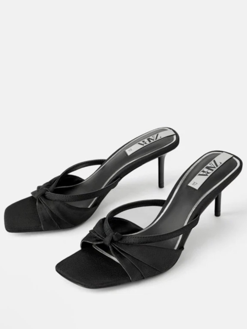 Zara Black Knot-Detail Heeled Mules kitten heel 40 9